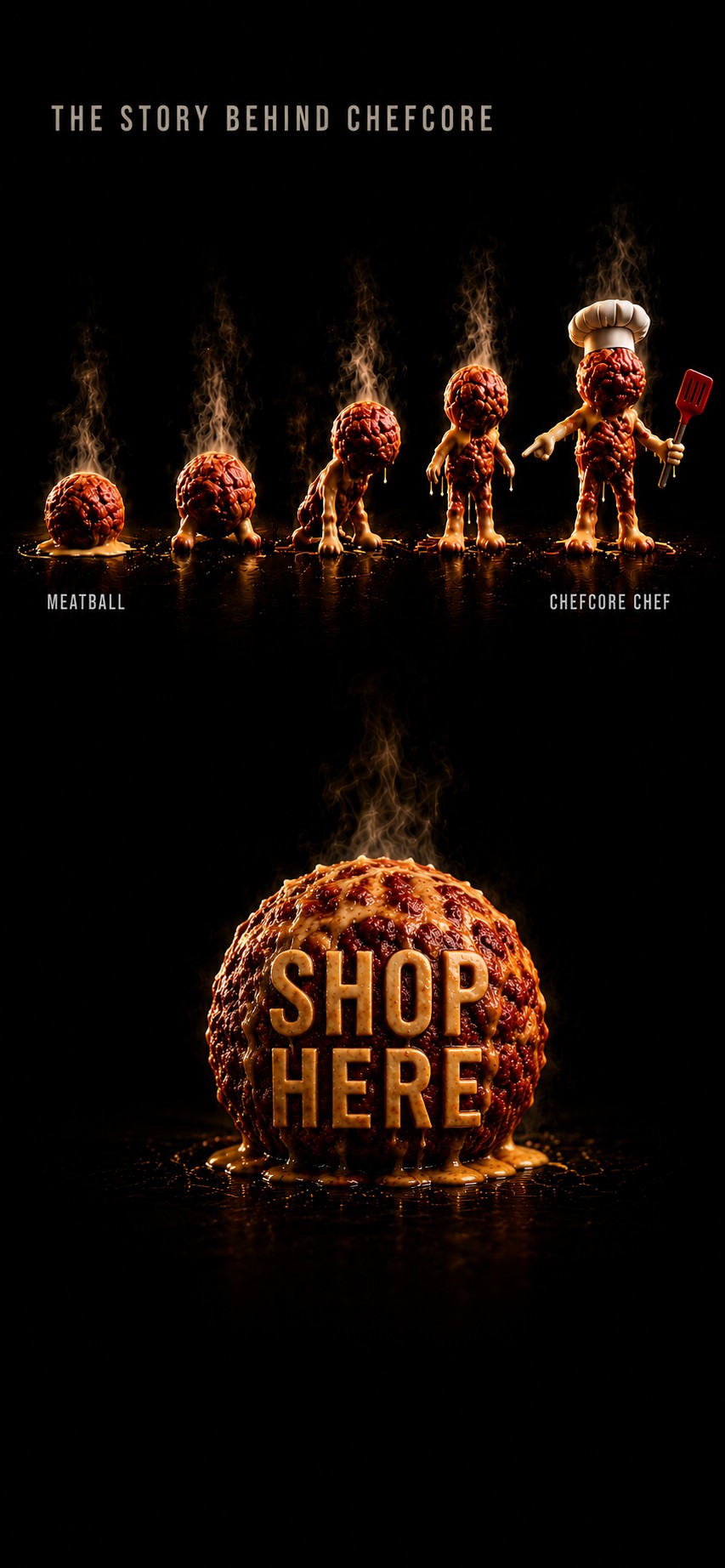 The evolution of Chefcore, from a meatball to the Chefcore chef — click to shop